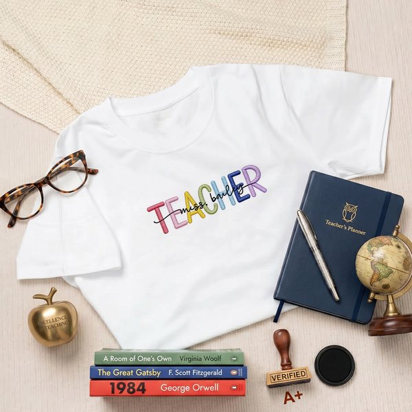 Personalised Multicolour Teacher Sweatshirt T-shirt Hoodie with Title and Surname Graduation Teacher Appreciation Gift for Teacher