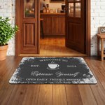 Personalized Welcome to Coffee Rust Effect Doormat with Year and Text Coffee Bar Accessory Opening Gift for Barista Coffee Lover