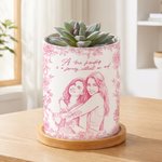 Personalised Pencil Sketch Photo Ceramic Plant Pot with Text and Bamboo Base Desk Decor Birthday Gift for Plant Lovers