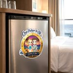 Personalized Cartoon Couple Character Cruise Fridge Magnet with Name Home Decor Birthday Summer Travel Gift for Couple