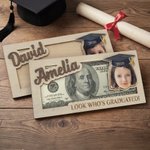 Personalised Graduation Cap Photo Wooden Money Holder with Name and Year Graduation Ceremony Party Gift for Graduates Classmates Friends