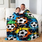 Personnalisé Graffiti Soccer Noir Doux Couverture avec Nom Décoration Maison Anniversaire Jeu Jour Cadeau pour Enfants Soccer Lovers