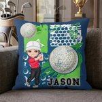 Funda de cojín personalizada con el nombre de un personaje de dibujos animados de golf para decoración del hogar Regalo de equipo para jugadores de golf