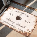 Personalized Welcome to Coffee Rust Effect Doormat with Year and Text Coffee Bar Accessory Opening Gift for Barista Coffee Lover