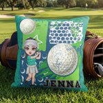 Funda de cojín personalizada con el nombre de un personaje de dibujos animados de golf para decoración del hogar Regalo de equipo para jugadores de golf