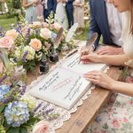 Personlig gästbok för bröllop med blomsterkrans och namn och datum Bröllopsgåva för nygifta