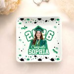 Personalised Graduation Cap Photo Square Ceramic Trinket Jewellery Dish with Name and Year Graduation Party Decoration Favors for Graduates