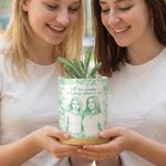 Personalised Pencil Sketch Photo Ceramic Plant Pot with Text and Bamboo Base Desk Decor Birthday Gift for Plant Lovers