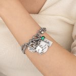 Personalized Bachelor Cap Birthstone Graduation Charm Bracelet with Engraved Year and Name Graduation Birthday Gift for High School College Graduates