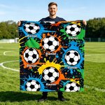 Personnalisé Graffiti Soccer Noir Doux Couverture avec Nom Décoration Maison Anniversaire Jeu Jour Cadeau pour Enfants Soccer Lovers