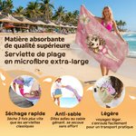 Serviette de plage personnalisée avec personnage de dessin animé et fleur de naissance - Cadeau d'anniversaire pour les amis