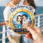 Personalized Cartoon Couple Character Cruise Fridge Magnet with Name Home Decor Birthday Summer Travel Gift for Couple
