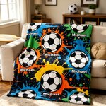 Personnalisé Graffiti Soccer Noir Doux Couverture avec Nom Décoration Maison Anniversaire Jeu Jour Cadeau pour Enfants Soccer Lovers
