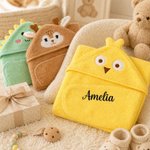 Couverture à capuche de style d'animal personnalisée avec nom brodé - Cadeau anniversaire pour bébé nouveau-né