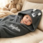 Couverture à capuche de style d'animal personnalisée avec nom brodé - Cadeau anniversaire pour bébé nouveau-né