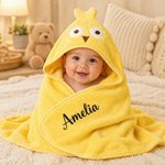 Couverture à capuche de style d'animal personnalisée avec nom brodé - Cadeau anniversaire pour bébé nouveau-né