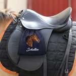 Personalisierte Steigbügelschoner mit eigenem Foto und Namen | Fleece | 2-teiliges Set | Sattelschutz | Reitsport Geburtstag Geschenk für Reiter