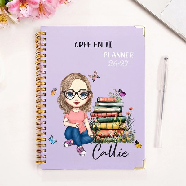 Planificador personalizado con espiral A5 papel diseño de mariposa y personaje de dibujos animados 2026 y 2027 regalo de cumpleaños para familia