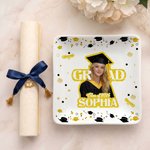 Personalised Graduation Cap Photo Square Ceramic Trinket Jewellery Dish with Name and Year Graduation Party Decoration Favors for Graduates