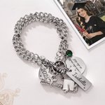 Personalized Bachelor Cap Birthstone Graduation Charm Bracelet with Engraved Year and Name Graduation Birthday Gift for High School College Graduates