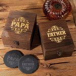 Personalised Retro Title Pattern Whiskey Glass 4 Stones Wooden Box Set Father's Day Birthday Anniversary Gift for Men