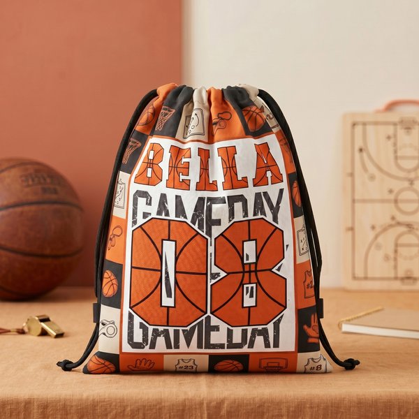 Personalized Ball Sports Theme Drawstring Beach Backpack String Bag with Name and Number Outdoor Activities Birthday Gift for Sports Lovers
