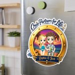 Personalized Cartoon Couple Character Cruise Fridge Magnet with Name Home Decor Birthday Summer Travel Gift for Couple