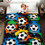 Personnalisé Graffiti Soccer Noir Doux Couverture avec Nom Décoration Maison Anniversaire Jeu Jour Cadeau pour Enfants Soccer Lovers
