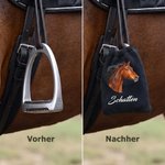 Personalisierte Steigbügelschoner mit eigenem Foto und Namen | Fleece | 2-teiliges Set | Sattelschutz | Reitsport Geburtstag Geschenk für Reiter