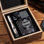 Personalised Retro Title Pattern Whiskey Glass 4 Stones Wooden Box Set Father's Day Birthday Anniversary Gift for Men