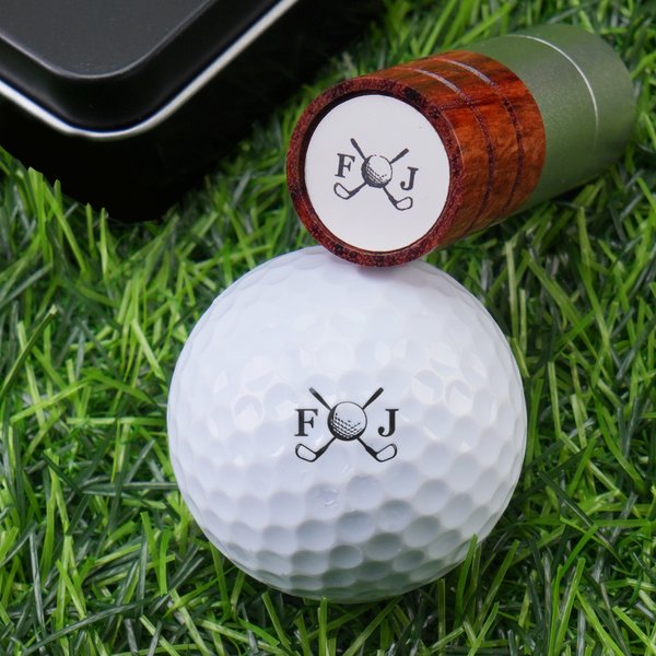 Personlig Golf Elements Initial Design Golfbollstämpel med namn och förvaringslåda i tenn Golftillbehör Födelsedagspresent för golfälskare Spelare