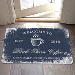 Personalized Welcome to Coffee Rust Effect Doormat with Year and Text Coffee Bar Accessory Opening Gift for Barista Coffee Lover