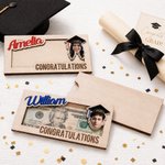 Personalisierte Klasse von 2026 Graduation Cap Foto hölzerne Geldhalter mit Namen und Jahr Graduierung Geschenk für Absolventen