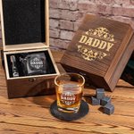 Personalised Retro Title Pattern Whiskey Glass 4 Stones Wooden Box Set Father's Day Birthday Anniversary Gift for Men