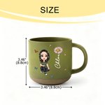 Personalized Cartoon Character Birth Flower Ceramic Mug with Name Daily Drinking Birthday Gift for Mom Friend