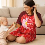 Personalised 1-16 Cartoon Line Art Kids Nightgown with Names and Side Pocket Daily Wear Mother's Day Birthday Gift for Grandma Mum