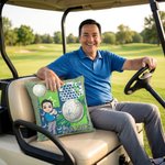 Funda de cojín personalizada con el nombre de un personaje de dibujos animados de golf para decoración del hogar Regalo de equipo para jugadores de golf