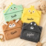 Couverture à capuche de style d'animal personnalisée avec nom brodé - Cadeau anniversaire pour bébé nouveau-né