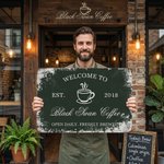 Personalized Welcome to Coffee Rust Effect Doormat with Year and Text Coffee Bar Accessory Opening Gift for Barista Coffee Lover