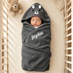 Couverture à capuche de style d'animal personnalisée avec nom brodé - Cadeau anniversaire pour bébé nouveau-né