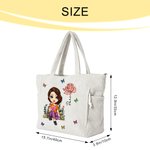 Personalized Cartoon Reading Character Birth Flower Large Capacity Corduroy Tote Bag with Name Travel Essential Birthday Gift for Book Lover Bookworm