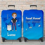 Personalized Cartoon Family Character Luggage Cover Fits 18-32 Inches Suitcase with Name and Text Travel Birthday Gift for Travel Lovers