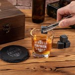 Personalised Retro Title Pattern Whiskey Glass 4 Stones Wooden Box Set Father's Day Birthday Anniversary Gift for Men