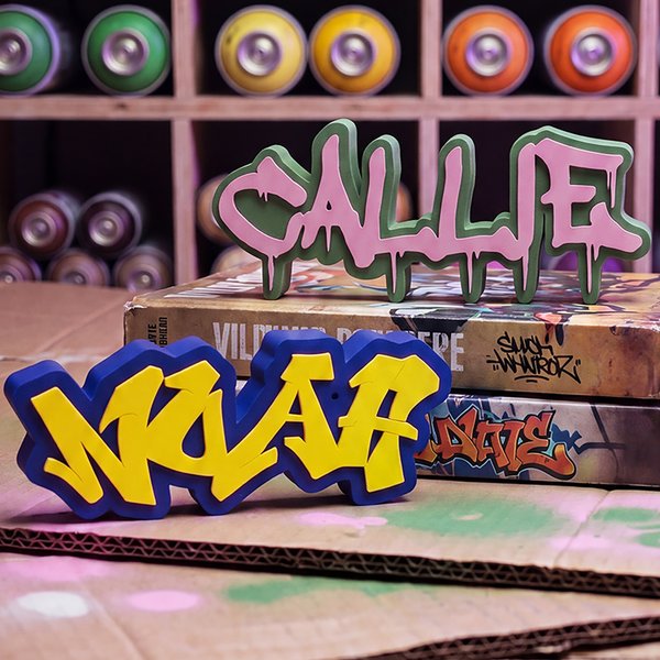 Personalized Two-Color 3D Printed Graffiti Name Plate Office Desk Decor Home Decoration Birthday Gift for Graffiti Lovers