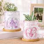 Personalised Pencil Sketch Photo Ceramic Plant Pot with Text and Bamboo Base Desk Decor Birthday Gift for Plant Lovers