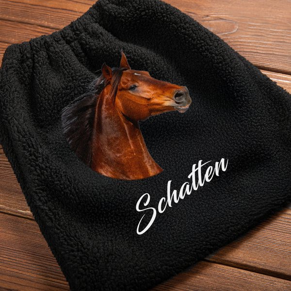 Personalisierte Steigbügelschoner mit eigenem Foto und Namen | Fleece | 2-teiliges Set | Sattelschutz | Reitsport Geburtstag Geschenk für Reiter