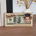 Personalised Graduation Cap Photo Wooden Money Holder with Name and Year Graduation Ceremony Party Gift for Graduates Classmates Friends