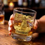 Golf de Oro Personalizado Nombre 10 oz Rock Whiskey Glass Old Fashioned Día del Padre Cumpleaños de regalo para el hombre Bartender Whisky Enthusiast Golf Lover