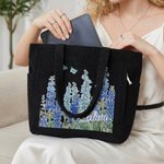 Personalized Butterfly Birth Flower Corduroy Large Capacity Tote Bag with Name and Side Pockets Daily Use Birthday Gift for Women