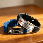Personalised Emergency Medical Alert Adjustable Silicone Waterproof Band Bracelet with Stainless Steel ID Name Tag for Men Women First Aid Gift